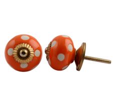 Orange Polka Dot Ceramic Cabinet Knob