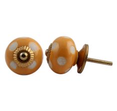 Mustard Polka Dot Ceramic Dresser Knob