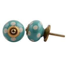 Sea Green Etched Dot Ceramic Drawer Knob