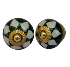 Dark Green Check Ceramic Cabinet Knob Online