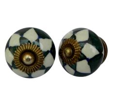 Dark Green Check Ceramic Cabinet Knob Online