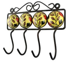 Mustard With Brown Leaf Ceramic Floral Tiles Hook