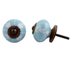 Turquoise White Heart Dot Ceramic Knob