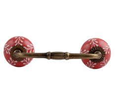 Old Red Ceramic Bridge  Drawer Handle