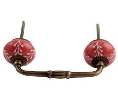 Old Red Ceramic Bridge  Drawer Handle