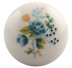 Green Marjoram Flower Ceramic Cabinet Knob