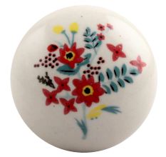 Red Dahlia Flower Ceramic Cabinet Knob