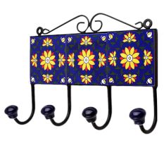 Blue Floral Ceramic Tiles Hooks-453