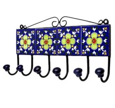 Blue Floral Ceramic Tiles Hooks-456