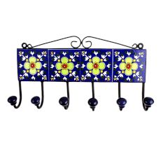 Blue Floral Ceramic Tiles Hooks-456