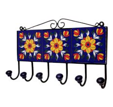 Blue Floral Ceramic Tiles Hooks-458