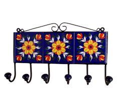Blue Floral Ceramic Tiles Hooks-458