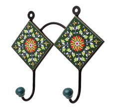 Green Floral Ceramic Tiles Hooks-459