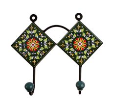 Green Floral Ceramic Tiles Hooks-459