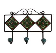 Green Floral Ceramic Tiles Hooks-466