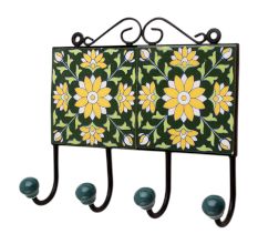 Green Floral Ceramic Tiles Hooks-471