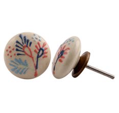 White Multicolor Ceramic Flower Knob