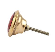 Round Red Stone and Metal Knob