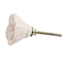 Cream Pink Rose Ceramic Cupboard Dresser Knob