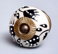 Cream Black Leaf Ceramic Knob