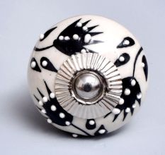 Cream Black Leaf Ceramic Knob