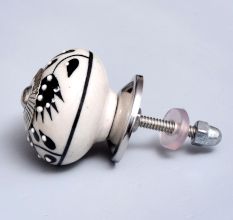 Cream Black Leaf Ceramic Knob