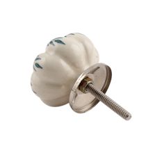 Cream Green Leaf Ceramic Melon Knob