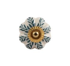 Cream Green Leaf Ceramic Melon Knob