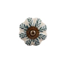 Cream Green Leaf Ceramic Melon Knob