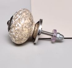Cream Embossed Detailed Design Ceramic Cabinet Knob