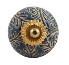 Grey Leaf Embossed Ceramic Knob