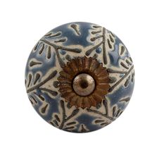 Grey Leaf Embossed Ceramic Knob