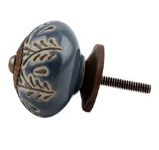 Grey Leaf Embossed Ceramic Knob