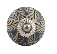 Grey Leaf Embossed Ceramic Knob