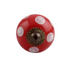 Red Polka Dot Small Ceramic Cabinet Knob