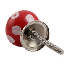 Red Polka Dot Small Ceramic Cabinet Knob