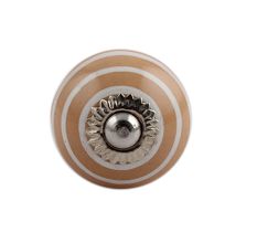 Light Peach Striped Small Ceramic Drawer Knob