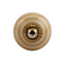 Mustard Striped Small Ceramic Dresser Knob