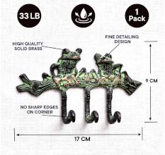 Two Bronze Patina Green Frogs Hooks