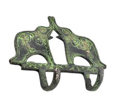Elephants Play Sculpture Bronze Hooks