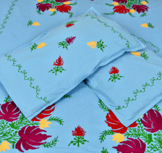 Light Blue Cotton Bedspread Floral Motifs