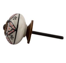 Black Floral Orange Dot Ceramic Knob