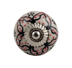 Black Floral Orange Dot Ceramic Knob