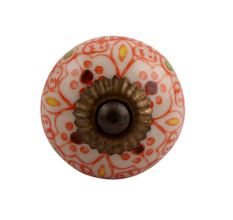 Orange Ceramic Floral Knob