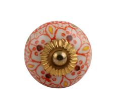 Orange Ceramic Floral Knob