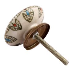 White Ceramic Floral Pattern Knob