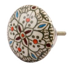 White Ceramic Floral Pattern Knob