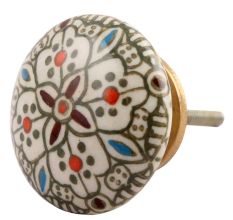 White Ceramic Floral Pattern Knob
