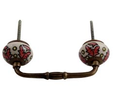 Peach Leaf Ceramic Floral Bridge Cabinet Handle