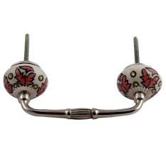 Peach Leaf Ceramic Floral Bridge Cabinet Handle